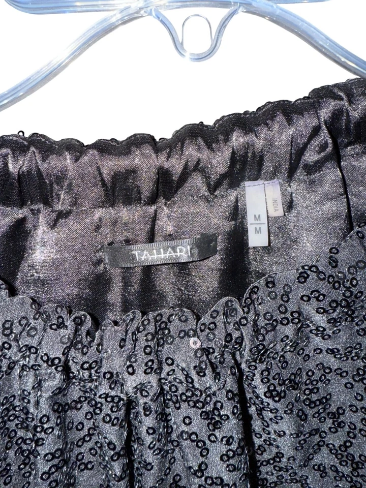 Tahari A line Mini Dress Sequin Halter Neck Sleeveless Black Medium - Image 2 of 4