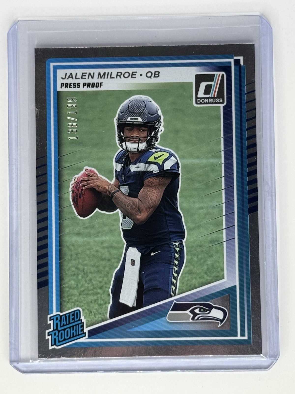 2025 Donruss Jalen Milroe Rated Rookie Press Proof Silver RC /199 Seahawks #307