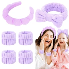 6 Pcs Terry Cloth Spa Headbands and Wristbands - Sponge Makeup Removal Headba...