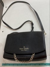 Kate Spade Black Saffiano Leather Chain Flap Crossbody Bag Gold Hardware