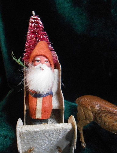 German Santa in Sleigh and Reindeer - Germany, Rabbit Fur Beard - Picture 2 of 4