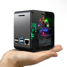 Raspberry Pi 4 Aluminum Mini Tower Case with Cooling Fan Matte Black Dark Gray