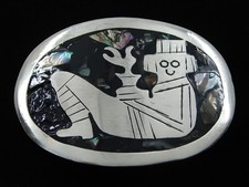RD17174 VINTAGE 1970s TRADITIONAL SOUTHWESTERN DESIGN ART BELT BUCKLE