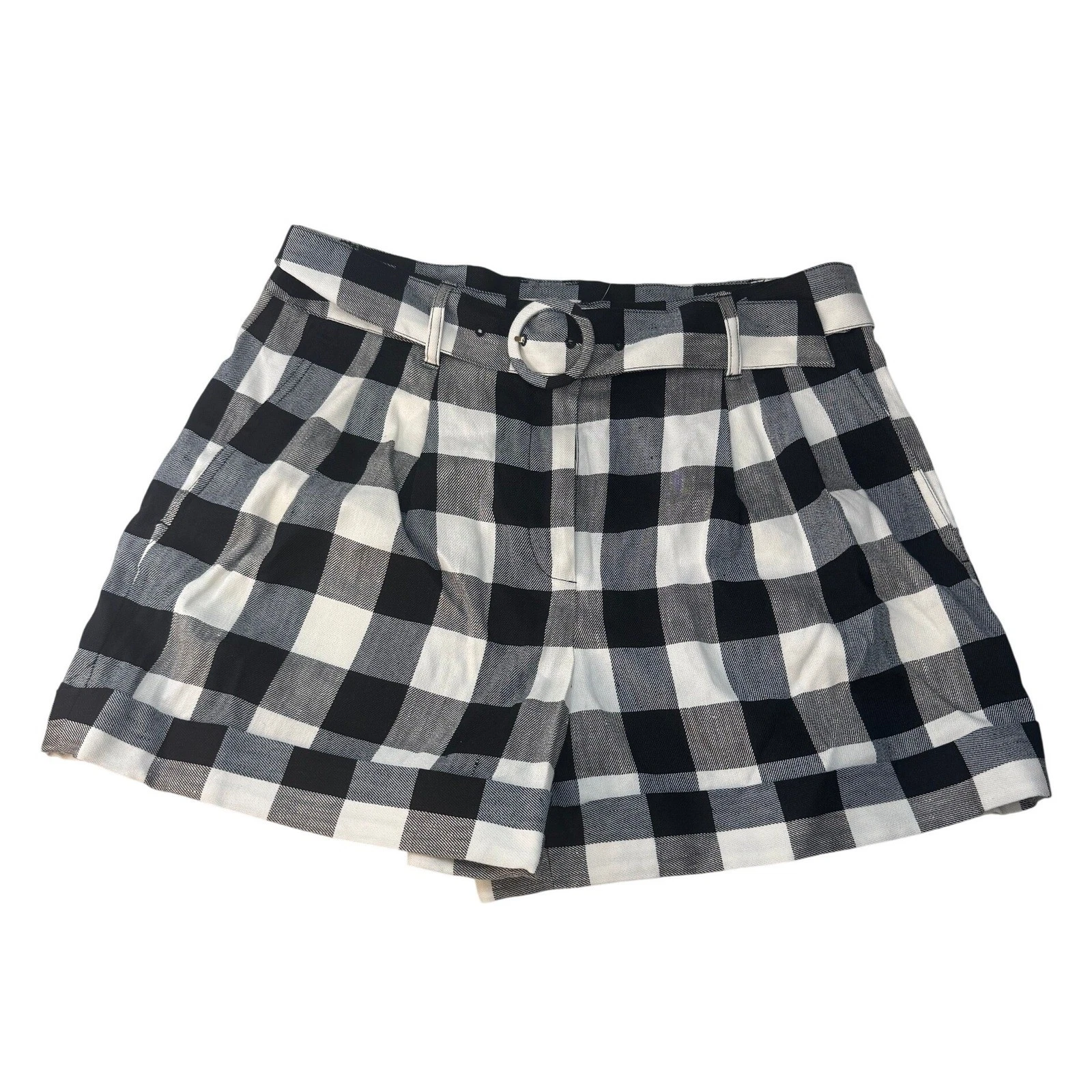 Kate Spade New York Buffalo Check Linen Blend Belted Shorts Womens Size 10 New