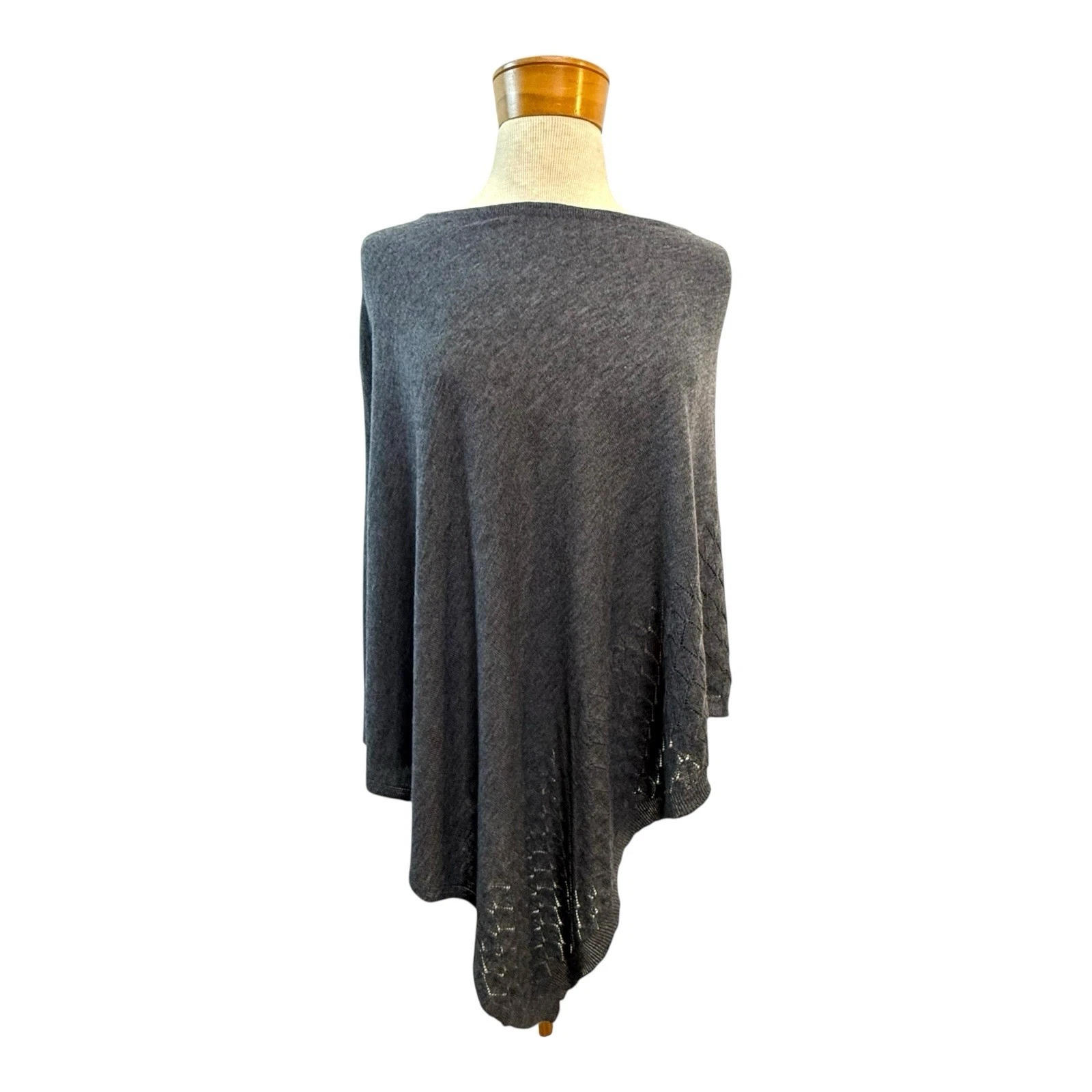Pretty Persuasion Size 8 10 12 S M Grey merino blend knit lightweight poncho