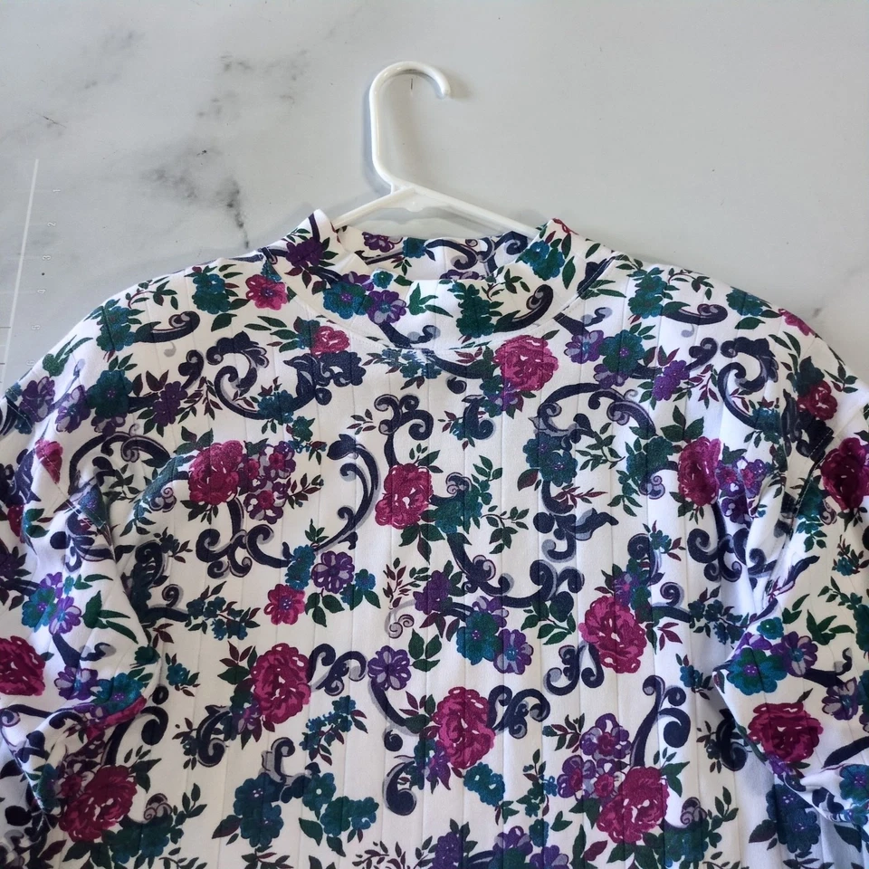 Suéter Jason Maxwell Top Para Mujer Talla M Mediano Blanco Púrpura Floral Manga Larga Foto 2 de 4