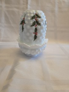 Fenton milk glass Holly Hobnail fairy lamp 1972-1975