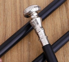 Victorian Cane Walking Cane Wooden Walking Stick Silver Brass knob Handle Bla...