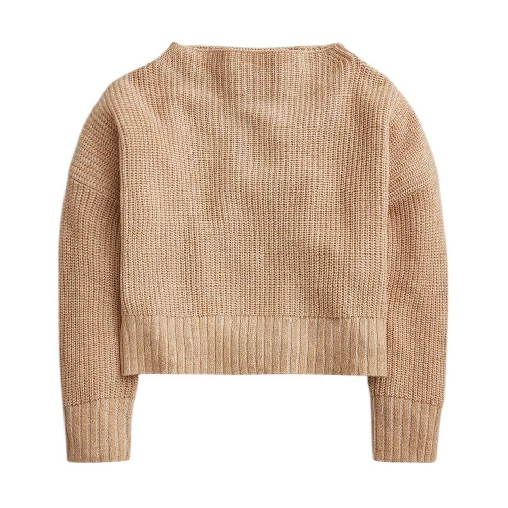 J. Crew Ribbed Funnelneck Sweater in Linen Cotton Blend Soft Khaki Bone Small