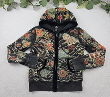 VTG Y2K Lucky Brand Tokyo Tattoo Full Zip Hoodie Size S Asian Dragon Flora
