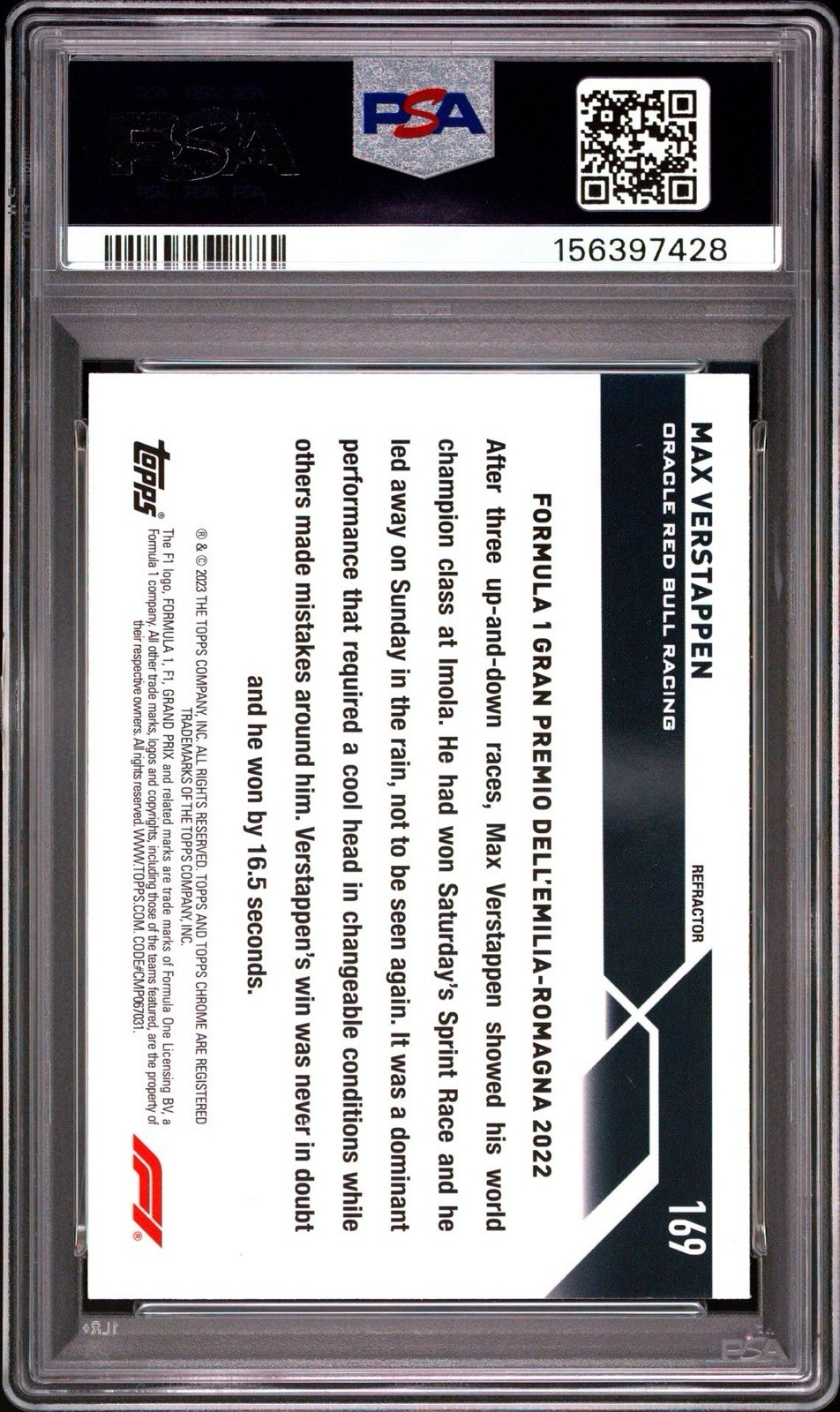 2023 TOPPS CHROME FORMULA 1 | REFRACTOR MAX VERSTAPPEN 169 PSA 10 view 2