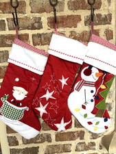 Bundle of 3 Pottery Barn Kids Red Quilted Christmas Stockings,No Monogram