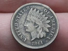 1861 Copper Nickel Indian Head Cent Penny- Fine/VF Obverse Details