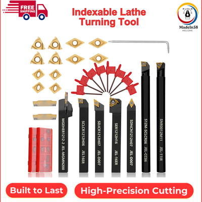 21PCS 1/2''/12mm Shank Indexable Carbide Lathe Turning Insert Tool Holder Bit Set