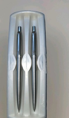 Parker Jotter Set Stainless Steel Ballpoint Pen & 0.5 Pencil France New In Box
