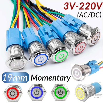 #ad 19mm LED ON OFF Waterproof Stainless Steel Momentary Push Button Power Switch $236.18