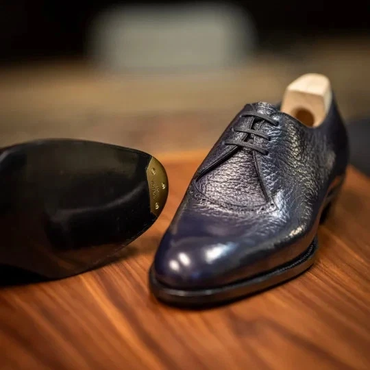 Handmade New Men's Blue Color Leather Derby Lace Up Casual Wear Party Shoes Men