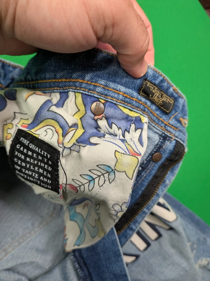 Pantalones de mezclilla bordados gráficos graffiti desgastados lavado claro 40 AKOO para hombre Foto 3 de 4