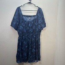 Old Navy Dress Womens XL Floral Mini Square Neck Swing Flare Tiered Smocked Blue