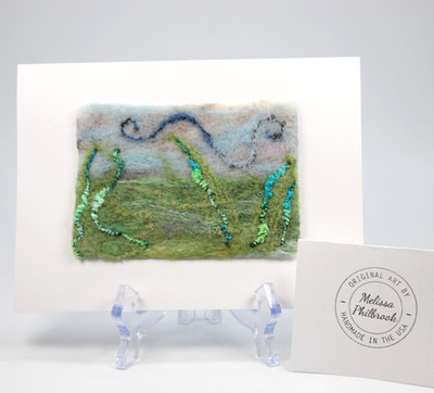 Wool Folk Art Painting ''Windy Grass'' Needle Felted Wool Card Melissa Philbrook