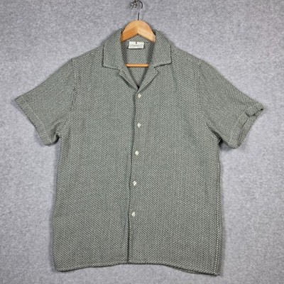 Larsson & Co Camp Shirt Mens Size Medium Olive Knit Herringbone Cotton Blend