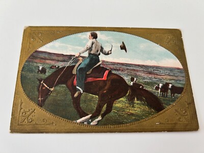 Bucking Horse Cowboy Scene Vintage Postcard