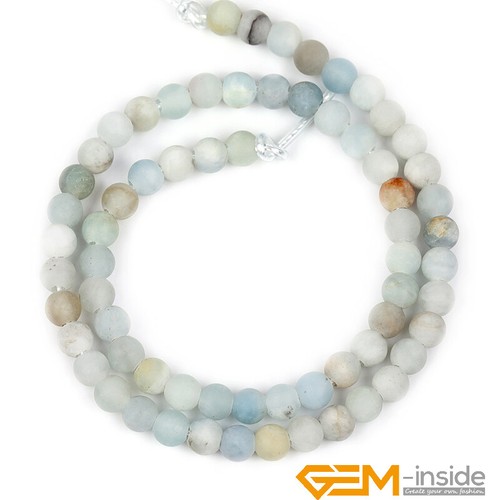 Natural Blue Aquamarine Gemstone Frosted Round Big Hole Jewelry Making Beads 15" - Picture 17 of 36