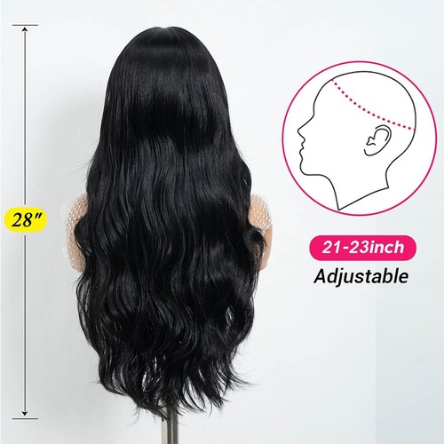 Long Black Wavy Wigs for Women 28 Inch Middle Part Curly Wavy Wig Natural Loo... - Picture 4 of 5