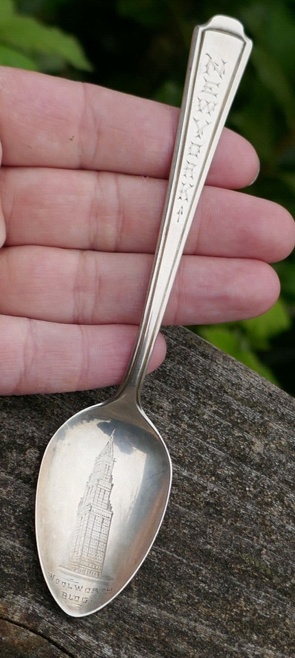 Antique Sterling New York's Woolworth Building Souvenir Spoon - Engraved Bowl