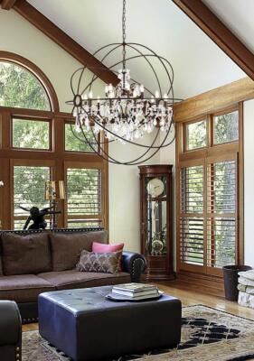 CRYSTAL CHANDELIER DARK BRONZE GLOBE SPHERE FOYER DINING ROOM 18 LIGHT 46''