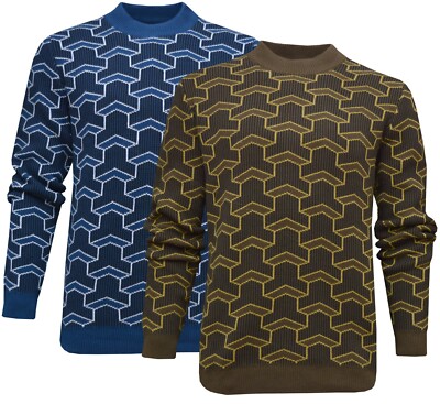 Mens High Neck Jumper 100% Cotton Retro Style Knitted Pullover Ex Store XS - 2XL