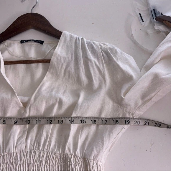 OFF WHITE Abito leggero Zara Off White misto lino cottage core a strati fumè taglia M