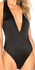 NEW FOR LOVE AND LEMONS BLACK SATIN ARIES STEVIE HALTER BODYSUIT TOP SMALL