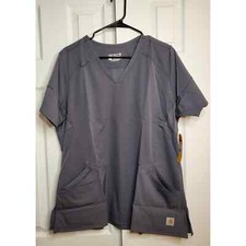 Carhartt Women's Multi-Pocket V-Neck Scrub Top Pewter Grey - Size Large