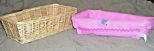  A02S - Tan Wicker Rectangular Shaped Basket w Pink Removable Liner