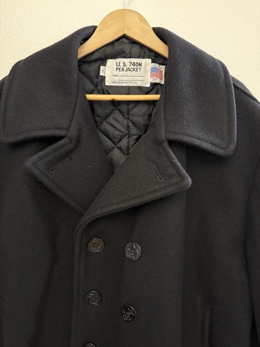 Vintage Schott US 740N Black Wool Pea Coat Jacket Men Size 54 USA Military - Picture 4 of 10