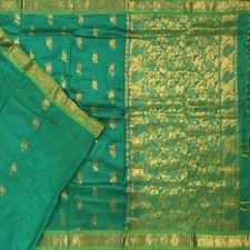 Vintage Green 100 Pure Silk Sarees Floral Zari Woven Indian Sari Craft Fabric