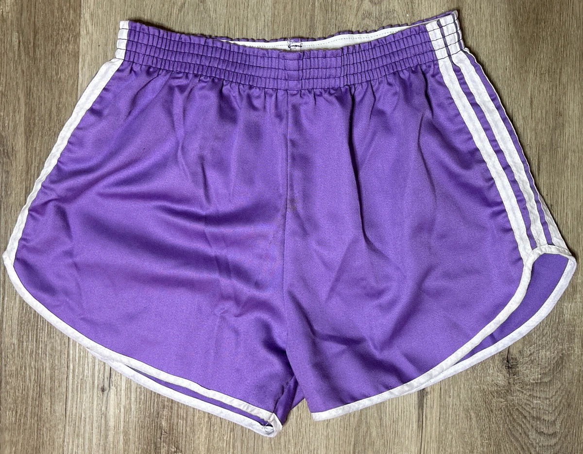 Vintage 80 s Ladies Running Shorts Purple w White Stripes