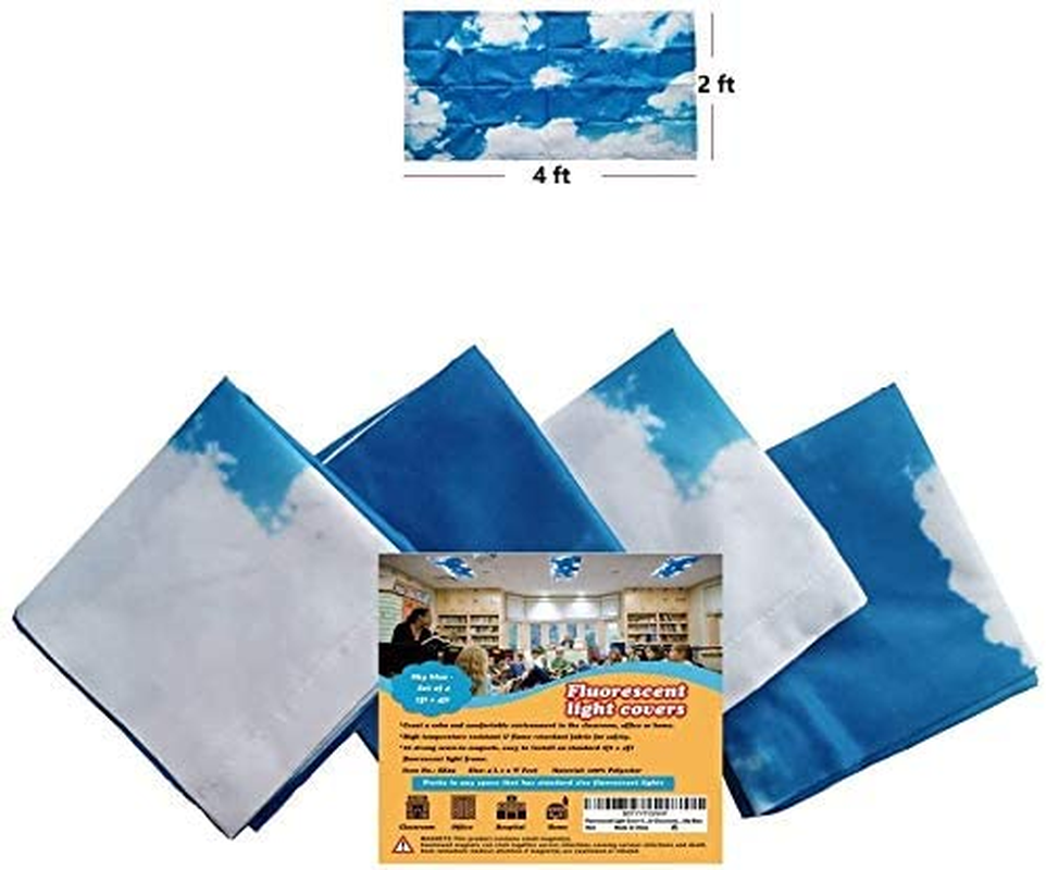 Fluorescent Light Cover 4' X 2' Feet (4 Pack; Blue Sky Cloud). Flame-Retardant F-image