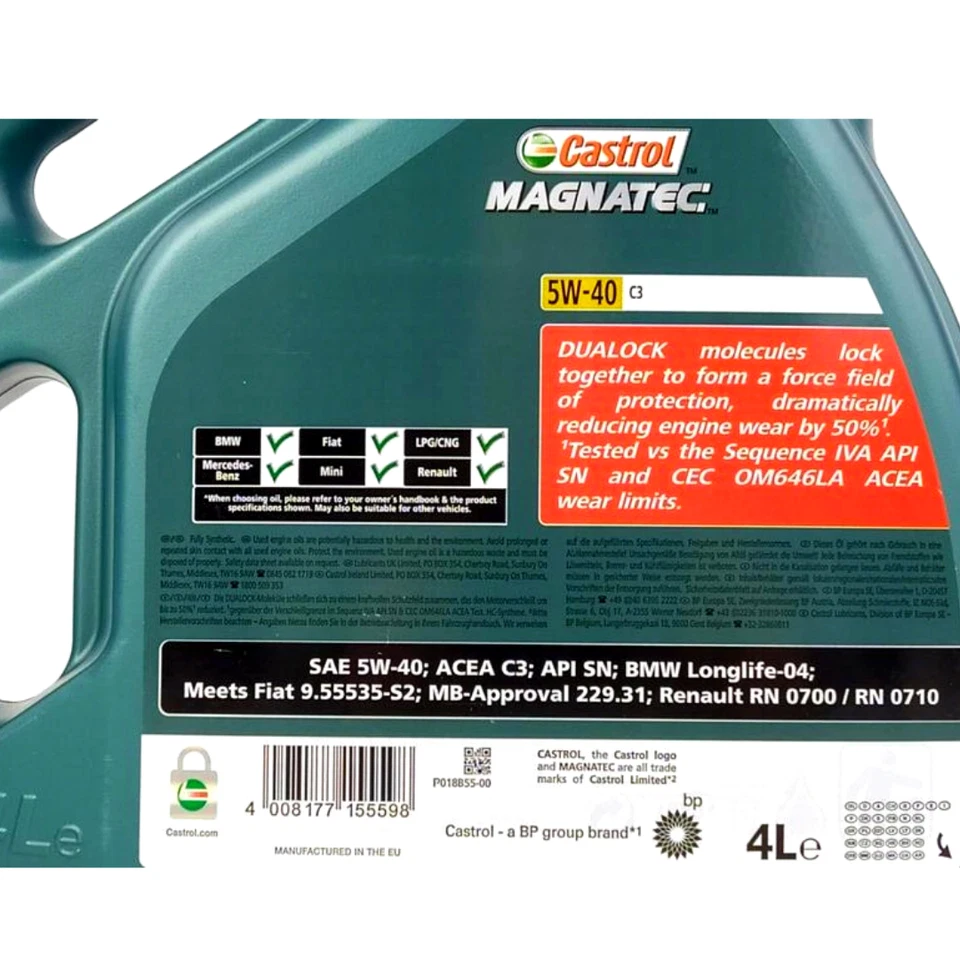 Castrol Magnatec 5W40 C3 Voll Synthetic Engine Oil 4L für Mercedes Benzin BMW - Bild 3 von 3