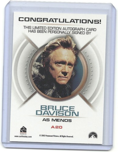 Tarjeta autografiada 2003 Star Trek Enterprise Bruce Davidson (Menos) #A20 - Imagen 2 de 2