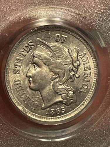 1865 THREE CENT NICKEL OLD PCGS MS-62 - Picture 6 of 20