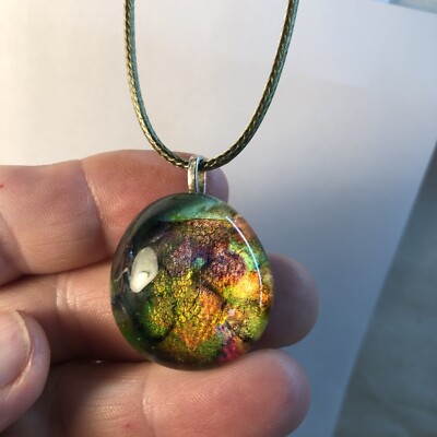 cabochon pendant glass necklace, mid century modern abstract jewelry