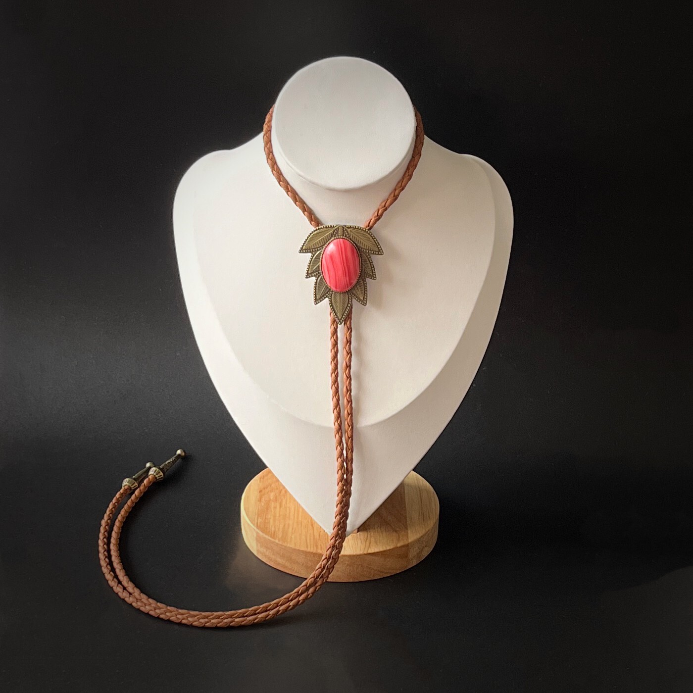 Red Striped Pine Stone Bronze Leaf Pattern Men Bo… - image 2