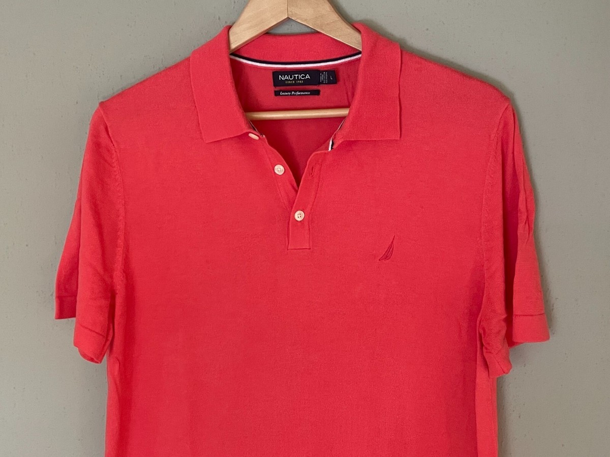 NAUTICA Mens Large Luxury Performance Polo Shirt Coral