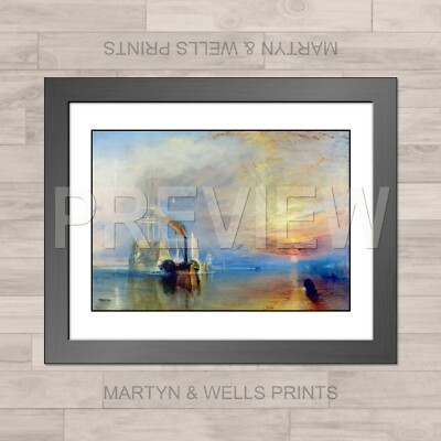 JMW Turner gerahmter Druck: Fighting Temeraire. 400 mm x 325 mm strukturiertes Leinwandpapier
