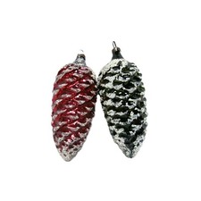 Lot/2 - Vintage Hand-Blown Frosted Mercury Glass Pinecone Christmas Ornaments