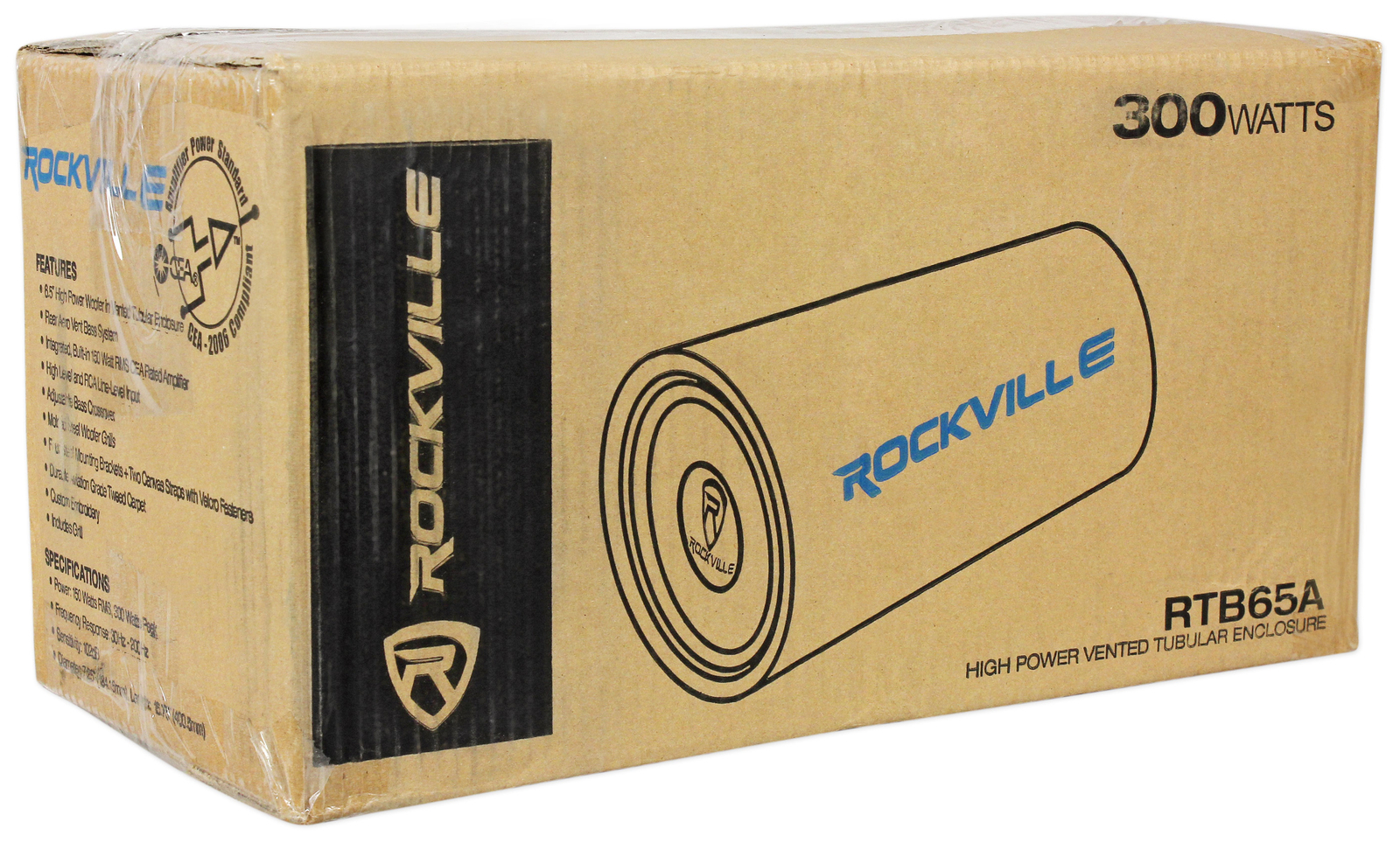 Rockville RTB65A 6.5" 300w Powered Active Car Subwoofer Bass Tube + MP3 Input