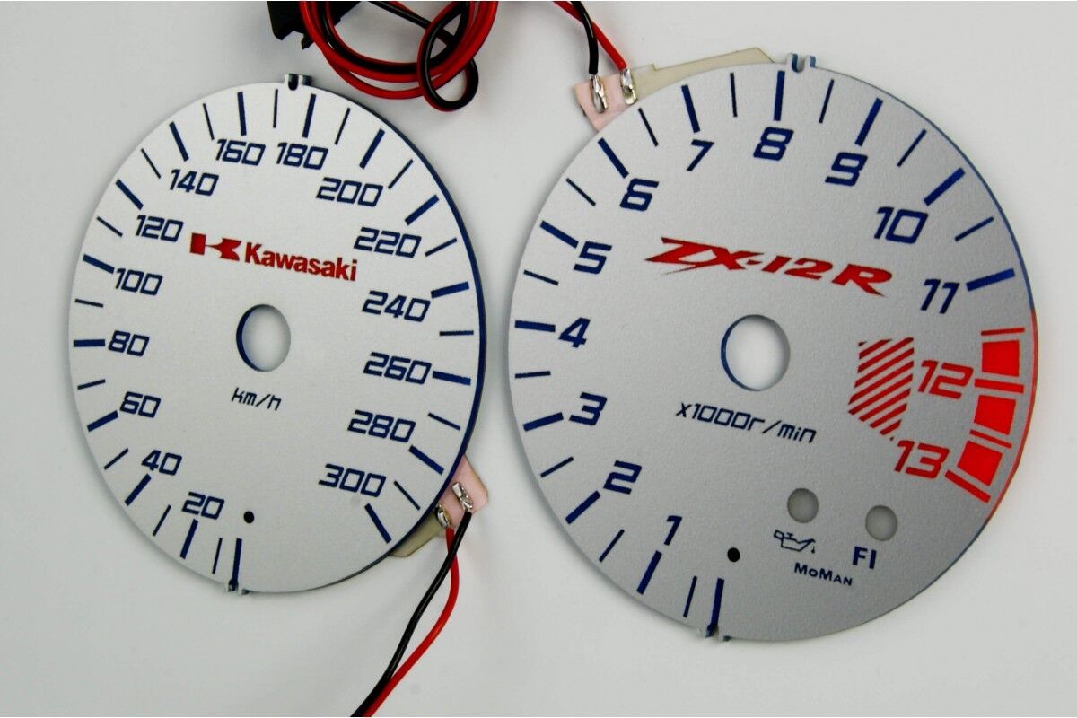 Kawasaki Ninja ZX-12R glow gauges dials plasma dials kit tacho glow dash  shift i