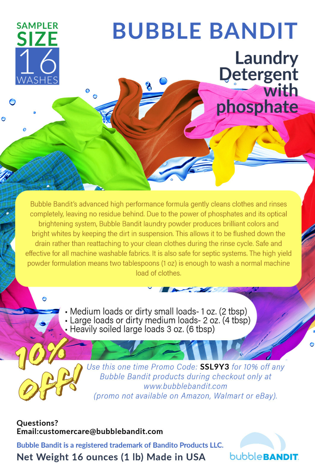 SAMPLER SIZE Bubble Bandit Laundry Detergent with Phosphates. 16 loads